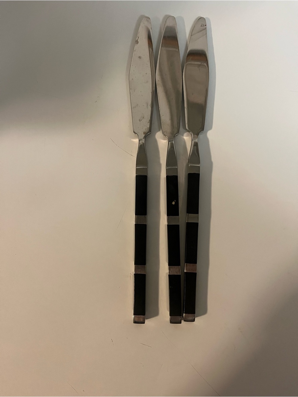 Vintage Stanley Roberts Japan Black Handle MCM Flatware Tuxedo Style 14pc lot - Picture 2 of 11
